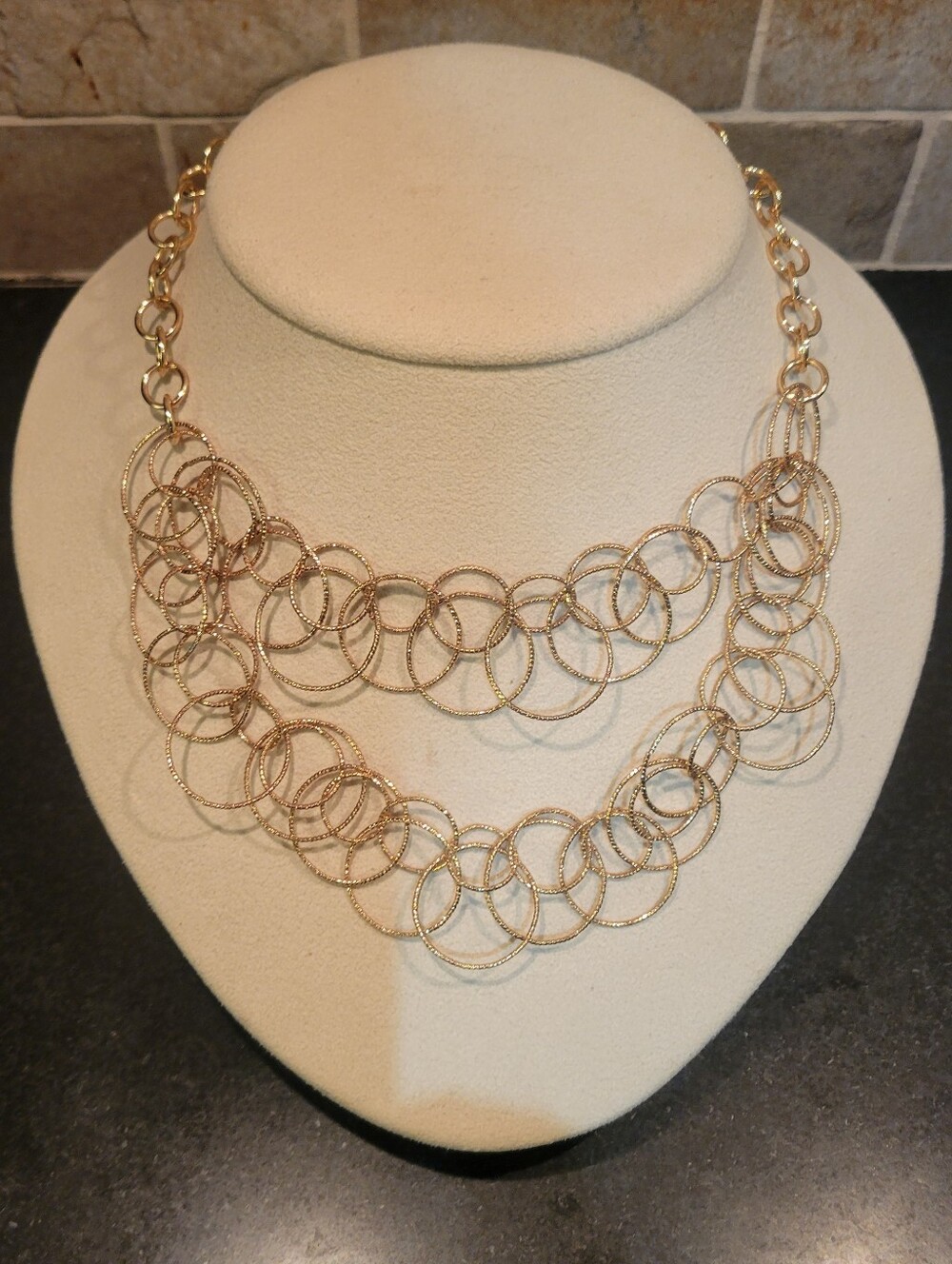 INC Gold Tone Multi-Row Interlocking Circle Necklace - Women's Jewelry